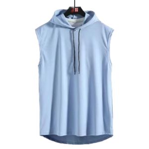Hot Sale Men's Hooded Knitted Breathable Plus Size Casual Cotton Sleeveless Sweat Vest Tank Top - Product Image 2