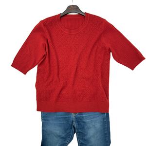 Jersey de punto de manga corta granate de alta calidad para mujer, suéter de moda informal con cuello redondo para otoño - Product Image 1