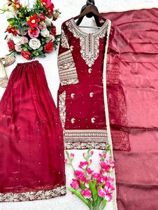 <b>Indian</b> & Pakistani Clothing Party Wear Look Pure Gmy Silk <b>Top</b> Palazzo & Dupatta Set from <b>Indian</b> Supplier - Product Image 4