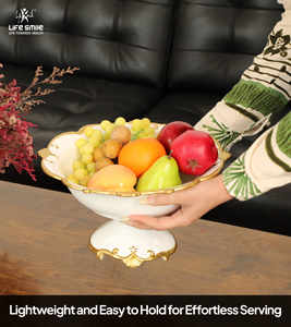 ชามผลไม้เนื้อกระเบื้องโบนไชน่าแบบใหม่ พร้อมขาตั้ง สีขาว ขอบทอง ดีไซน์หรูหราทันสมัย ปลอดสารพิษ - Product Image 2