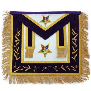 Delantal OES Patron - Delantal Masónico de la Orden de la Estrella del Este, Bordado a Mano en Satén Blanco y Azul Marino - Product Image 1