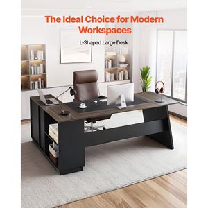 Heavy Duty L-Shaped Executive <b>Desk</b> <b>Large</b> Modern Office Table with Drawers Storage Cabinet 350 LBS Capacity Wooden Office <b>Desks</b> - Product Image 2