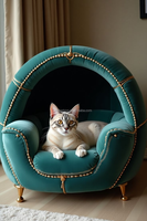 Canapé en velours turquoise de luxe, forme ronde, lit-caverne, style royal, autres meubles avec pieds dorés