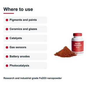 Nanopoudre d'oxyde de fer de qualité industrielle Fe2O3, nanoparticules 99,9 % rouge-brun 30-60 nm pour céramiques et glaçures, fabriqué en Inde - Product Image 4