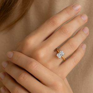 Elegante Anillo de Compromiso con Diamante Cultivado en Laboratorio de Corte Esmeralda de 1.00 CT, Oro Amarillo Sólido de 14K, Engaste de Garras y Barra, Joyería para Bodas y Fiestas, IGI - Product Image 4