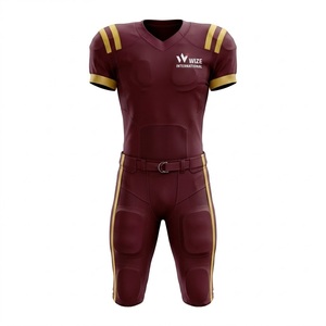 Ensemble de maillot de football américain Wize International pour hommes, couleur bordeaux et or, manches courtes, col en V, uniforme rembourré, uniforme de football américain - Product Image 1