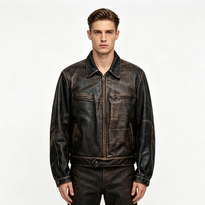 Chaqueta de Motociclista de Cuero Genuino para Hombre, Cuello Camisero, Cierre de Cremallera, Color Sólido, para Otoño - Product Image 5