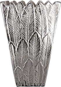 Ensemble de vases en métal au design raffiné et contemporain, motif plume, fait main, décoration de table, finition dorée, hauteur 34 cm et 28 cm - Product Image 6