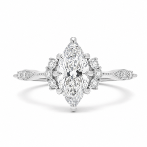 Magnifique bague de mariage en filigrane floral, or massif 10K 14K 18K, diamant de laboratoire taille marquise, argent sterling 925, bague de fiançailles - Product Image 1