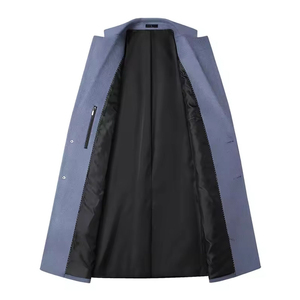 Manteau long en toile de laine pour homme, coupe ajustée, doublure en vraie fourrure de renard, col rabattable, séchage rapide, respirant, logo personnalisé - Product Image 3