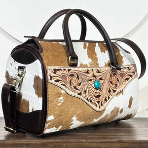 Sacs de voyage en cuir de vachette de qualité supérieure, personnalisés, style western, grande capacité, motif floral, pierre turquoise, sac à main de voyage - Product Image 4