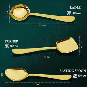 Juego de Cucharas de Servir Doradas de Acero Inoxidable, Calibre Grueso de 1.8 mm, Cucharón para Sopa, Cuchara Sólida para Servir, Cuchara para Arroz, Cubertería Dorada Premium - Product Image 2