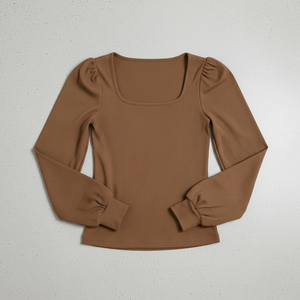 Haut côtelé à col carré et manches longues pour femme, coupe ajustée, extensible, respirant, en maille douce, pour le quotidien, vente en gros OEM - Product Image 4