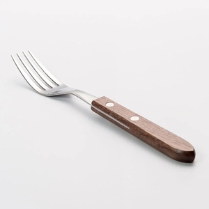 6 Piece Wooden Handle Dinner Fork Set Stainless Steel Reusable Western Tableware for <b>BBQ</b> Steakhouse Restaurant Home Dining - Product Image 4