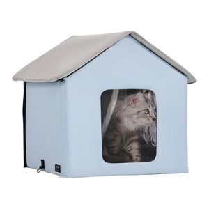 Casa de gato con calefacción Pequeña Azul Refugio de gatito plegable con almohadilla calentada Muebles para mascotas - Product Image 1