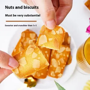 Galletas crujientes de crema de nueces con rodajas de almendras horneadas, snack tradicional chino famoso, en caja enrollable. - Product Image 4