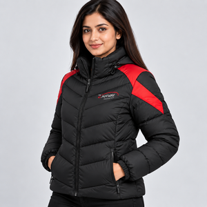 Chaqueta Acolchada para Mujer, Negra, con Cierre Completo, Cuello Alto, Abrigo de Invierno, Largo Regular, Relleno de Poliéster - Product Image 3