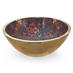 Ensemble de service en bois de mangue écologique fait à la main bol à salade imprimé lion et cuillères de serveurs outils de salade en bois décoratifs - Product Image 3