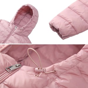 Pink Hooded Puffer <b>Jacket</b> <b>Long</b> Length Zipper Closure Windproof Casual Winter Wear Solid Color Eco-friendly Unisex Finished Front - Product Image 4
