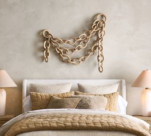 Modern Natural Wood <b>Rope</b> <b>Chain</b> Link Hanging Sculpture with Foliage Pattern Hand Carved Decorative Wall Art for Living Room - Product Image 2