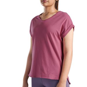 Camiseta Personalizada para Mujer con Cuello en V, Corte Holgado, Informal, para Gimnasio, Transpirable, de Algodón Suave, para Fitness, Yoga, Running, Deportes, Color Rosa Liso - Product Image 3