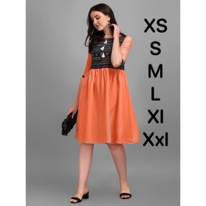 FANTAISIE RAYON IMPRESSION NUMÉRIQUE AVEC BOUTON PRÊT À PORTER UNE PIÈCE ORANGE - Product Image 1