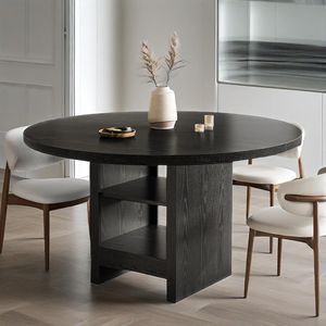 Tavolo da Pranzo Rotondo Moderno in Legno con Vano Portaoggetti per Casa o Ristorante - Product Image 6