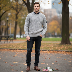 Fabricant et grossiste de pulls en tricot pour hommes, sur mesure, OEM, ODM, en coton, col rond, tricot torsadé - Product Image 1