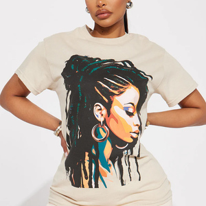 T-shirts pour femmes super vendus, 100% coton jersey molletonné, col rond, coupe classique, manches courtes, impression numérique écologique - Product Image 2