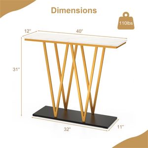 Consolle in Legno Massello da 40 Pollici con Piano in Finto Marmo e Struttura in Metallo a Forma di W per Ingresso, Corridoio o Soggiorno in Stile Rustico - Product Image 5
