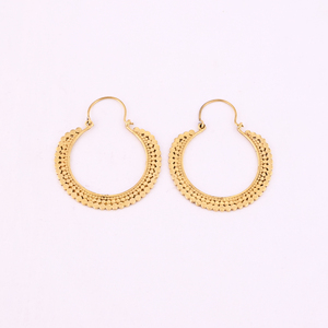 Pendientes de Aro Grandes con Mandala Étnico, Chapados en Oro, de Latón, Tamaño 55x47MM - Product Image 1