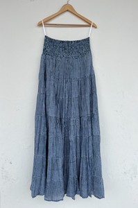 Jupe longue en coton à carreaux bleus, taille haute, à volants, fluide, style bohème, vintage, pour toutes les saisons - Product Image 5