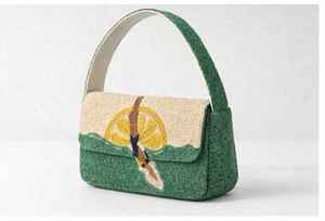 Bolso de Mano de Lujo Hecho a Mano con Cuentas Verdes y Bordado de Limón, Forro de Algodón y Nailon, Cierre de Cremallera, para Fiestas y Eventos, en Promoción - Product Image 3