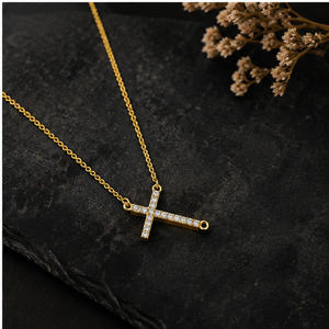 Collar con Colgante de Cruz Cristiana Mini Lateral Personalizada de Oro Sólido de 10K con Diamantes Naturales, Estilo Hip Hop de Moda - Product Image 3