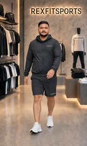 REXFIT SPORTS 2026 Conjunto de Chaqueta Cortavientos y Pantalones Cortos de Nailon Negro Personalizado, Marca Privada, Ropa Deportiva Urbana para Hombre - Product Image 4