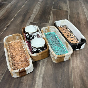 ถาดหนังวัวลายตารางแบบดั้งเดิมจากโรงงานโดยตรง ของตกแต่งสไตล์ตะวันตก ที่จัดเก็บของทำมือ ของตกแต่งบ้านสไตล์เรียบง่ายสำหรับวางบนโต๊ะทำงาน - Product Image 5