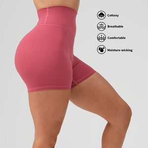 High <b>Elastic</b> <b>Waist</b> Solid Color Biker Shorts Women Sporty Knitted Waterproof Breathable Yoga Gym Activewear - Product Image 4