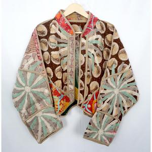 100% Cotton <b>Kantha</b> Handmade Floral Printed Eco-Friendly Breathable Spring Quilted Embroidered Detail Open <b>Jacket</b> Woven Knitted - Product Image 2