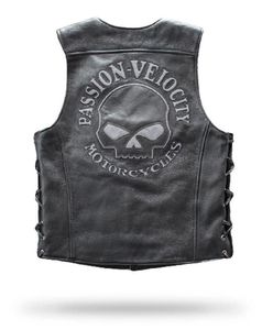 Chaleco de cuero con calavera para hombre, auténtico chaleco de cuero con calavera de Rebels para motociclistas - Product Image 1