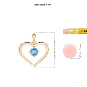 Pendentif Cœur Ouvert Solitaire en Aigue-marine Naturelle Certifiée IGI, Monture Griffe, Or 14K 18K, Haute Qualité, Fait Main, Pendentif Amour - Product Image 2