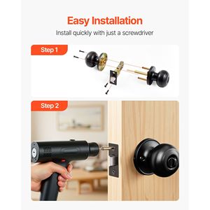 Paquete de 6 Perillas de Puerta Negras Totalmente Metálicas, Cerradura Interior sin Llave con Botón Giratorio y Perilla Exterior con Bola de Privacidad para el Hogar o la Oficina - Product Image 3