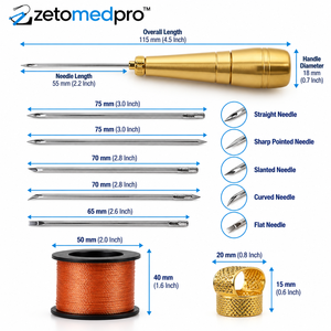 Kit de Costura de Cuero con Aguja y Punzón de Madera, 5 Agujas Intercambiables, Hilo de Cobre y Dedal ZetomedPro - Product Image 6