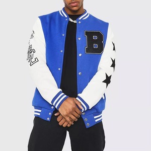 Men's Blue White Varsity <b>Jacket</b> Letter B Embroidered Patch <b>Stars</b> Preppy Style Baseball <b>Jacket</b> Regular Fit Autumn Wear - Product Image 1