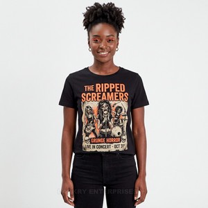 Camiseta Gráfica Personalizada Memento Mori para Mujer, Estampado Zombie Illuminata, Detalle en Lámina Dorada, Estilo Top de Algodón, Ropa con Estética Gótica - Product Image 4