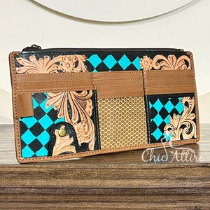 Pare-soleil de voiture en cuir véritable artisanal à motif floral et à carreaux, élégant, avec pochette de rangement pour cartes et porte-documents, accessoires - Product Image 1