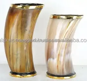 Vasos de cristal vikingo de cuerno de buey respetuoso con el medio ambiente personalizado, vaso de cerveza grabado, copa de vino, jarra, vaso de latón, taza de regalo con borde superior - Product Image 2