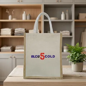 Premium Quality Jute Canvas <b>Tote</b> Bag 14x12x5 Inch Durable Reusable Shopping Bag for Grocery Stores Retail Packaging <b>Travel</b> - Product Image 4