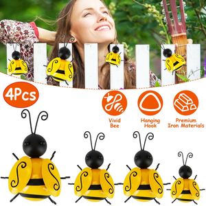 Juego de 4 Abejas, Decoración de Pared 3D, Esculturas de Hierro, Adornos para Colgar en la Pared, Decoración para el Hogar u Oficina - Product Image 1