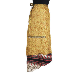 Ethnic Two Layered Reversible New Indian Around Silk Sari Wrap <b>Skirts</b> <b>Boho</b> Stylish Multi Color Summer Wear Comfortable Fashion - Product Image 5