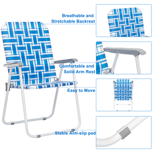 Lot de 2 chaises de plage pliantes bleues et blanches à rayures, 120 kg, avec tube en acier et sangle en PP, code 70635530 - Product Image 5